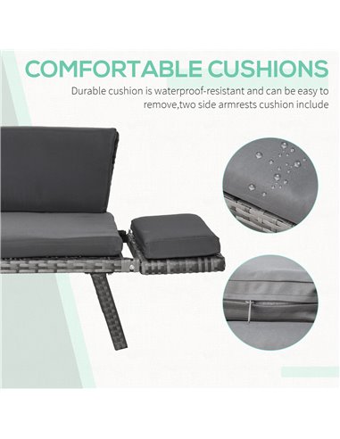 Outsunny 2 Seater Rattan Folding Daybed Sofa Bench Garden Chaise Lounger Loveseat with Cushion Outdoor Patio Grey