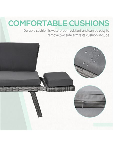 Outsunny 2 Seater Rattan Folding Daybed Sofa Bench Garden Chaise Lounger Loveseat with Cushion Outdoor Patio Grey - pic 21854 | FastDaddyshop