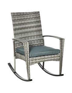 Outsunny Rattan Rocking Chair with Cushion, Light Grey