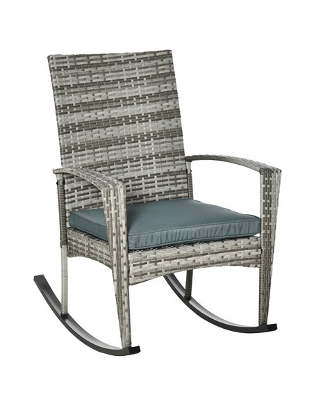 Outsunny Rattan Rocking Chair with Cushion, Light Grey - pic 21858 | FastDaddyshop