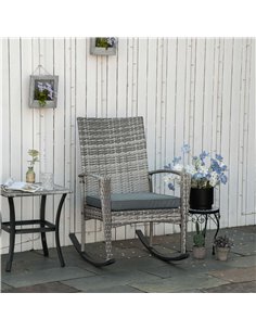 Outsunny Rattan Rocking Chair with Cushion, Light Grey 2