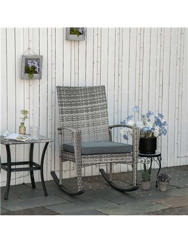 Outsunny Rattan Rocking Chair with Cushion, Light Grey