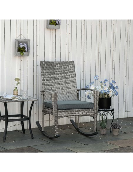 Outsunny Rattan Rocking Chair with Cushion, Light Grey - pic 21859 | FastDaddyshop