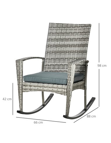 Outsunny Rattan Rocking Chair with Cushion, Light Grey