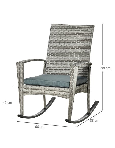 Outsunny Rattan Rocking Chair with Cushion, Light Grey - pic 21860 | FastDaddyshop