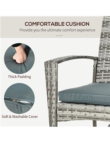 Outsunny Rattan Rocking Chair Rocker Garden Furniture Seater Patio Bistro Relaxer Outdoor Wicker Weave with Cushion - Light Grey