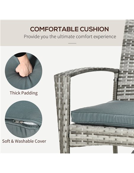 Outsunny Rattan Rocking Chair Rocker Garden Furniture Seater Patio Bistro Relaxer Outdoor Wicker Weave with Cushion - Light Grey - pic 21862 | FastDaddyshop