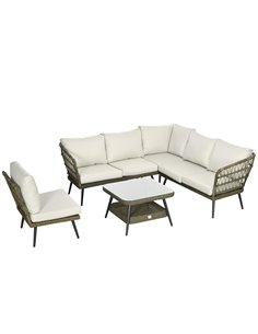 Outsunny 6-Seater Outdoor Rattan Corner Sofa Set with Thick Padded Cushions, Grey