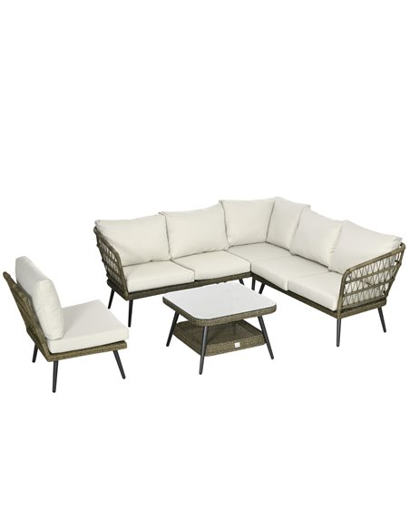 Outsunny 6-Seater Outdoor Rattan Corner Sofa Set with Thick Padded Cushions, Grey - pic 21867 | FastDaddyshop