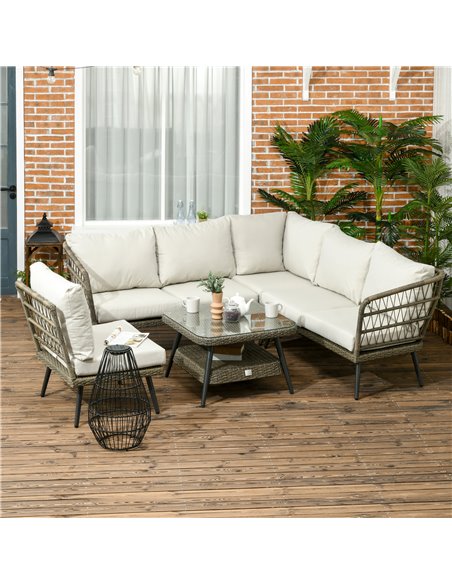 Outsunny 6-Seater Outdoor Rattan Corner Sofa Set with Thick Padded Cushions, Grey - pic 21868 | FastDaddyshop