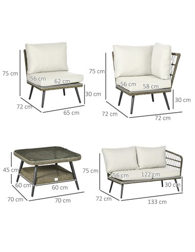 Outsunny 6-Seater Outdoor Rattan Corner Sofa Set with Thick Padded Cushions, Grey