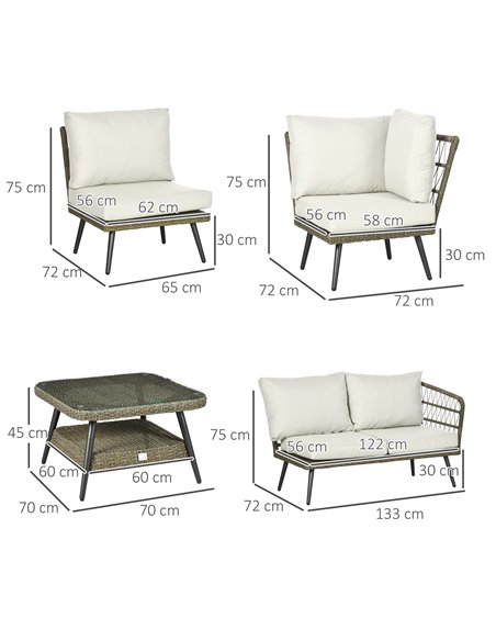 Outsunny 6-Seater Outdoor Rattan Corner Sofa Set with Thick Padded Cushions, Grey - pic 21869 | FastDaddyshop