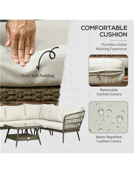 Outsunny 6-Seater Outdoor Rattan Corner Sofa Set with Thick Padded Cushions, Grey - pic 21871 | FastDaddyshop