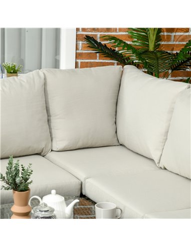 Outsunny 6-Seater Outdoor Rattan Corner Sofa, Round and Twin Half-round Wicker Woven Rattan Garden Furniture w/ Thick Padded Cus