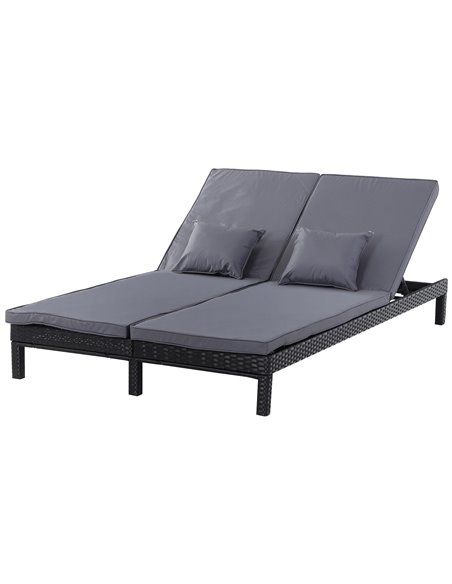Outsunny 2 Seater Garden Double Rattan Sun Lounger Cushioned, Black - pic 21876 | FastDaddyshop