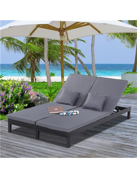 Outsunny 2 Seater Garden Double Rattan Sun Lounger Cushioned, Black - pic 21877 | FastDaddyshop