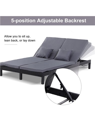 Outsunny 2 Seater Garden Double Rattan Sun Lounger Cushioned, Black