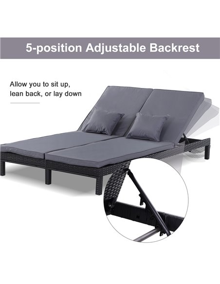 Outsunny 2 Seater Garden Double Rattan Sun Lounger Cushioned, Black - pic 21882 | FastDaddyshop
