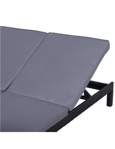 Outsunny 2 Seater Garden Double Rattan Sun Lounger Cushioned, Black