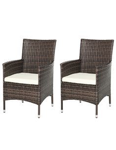 Outsunny 2 Seater Outdoor Rattan Armchair with Armrests Cushions, Mixed Brown