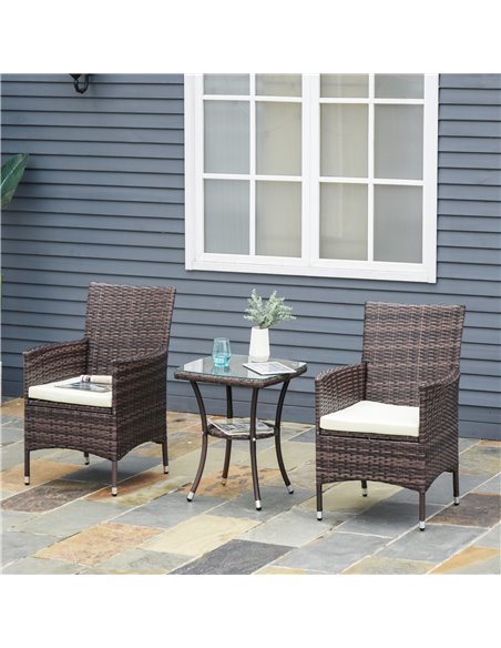 Outsunny 2 Seater Outdoor Rattan Armchair with Armrests Cushions, Mixed Brown - pic 21886 | FastDaddyshop