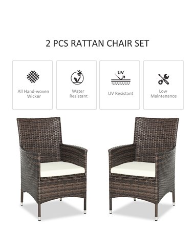 Outsunny 2 Seater Outdoor Rattan Armchair with Armrests Cushions, Mixed Brown