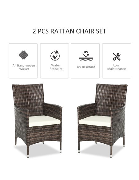 Outsunny 2 Seater Outdoor Rattan Armchair with Armrests Cushions, Mixed Brown - pic 21888 | FastDaddyshop