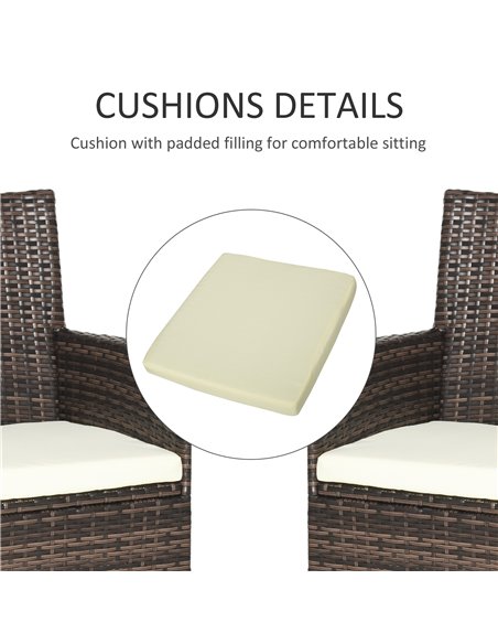 Outsunny 2 Seater Outdoor Rattan Armchair Dining Chair Garden Patio Furniture w/ Armrests Cushions Mixed Brown - pic 21890 | FastDaddyshop
