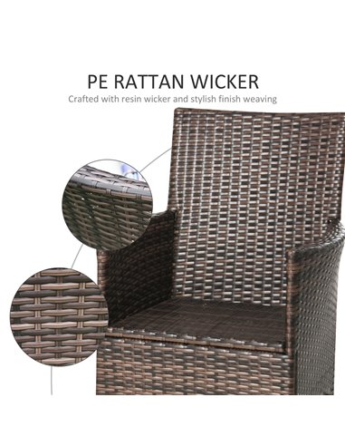 Outsunny 2 Seater Outdoor Rattan Armchair Dining Chair Garden Patio Furniture w/ Armrests Cushions Mixed Brown