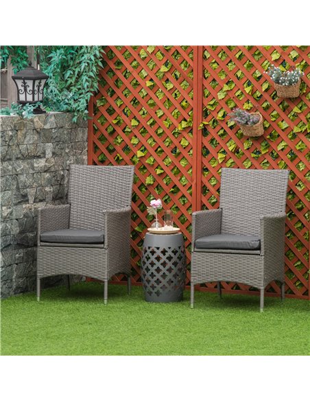 Outsunny 2 Seater Outdoor Rattan Armchair with Armrests Cushions, Grey - pic 21895 | FastDaddyshop