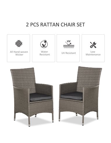 Outsunny 2 Seater Outdoor Rattan Armchair with Armrests Cushions, Grey