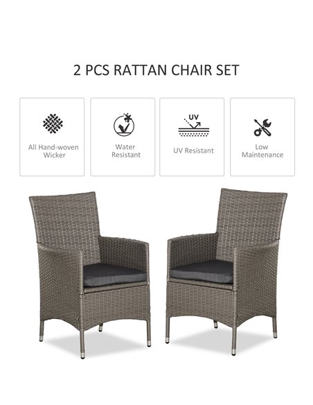 Outsunny 2 Seater Outdoor Rattan Armchair with Armrests Cushions, Grey - pic 21897 | FastDaddyshop