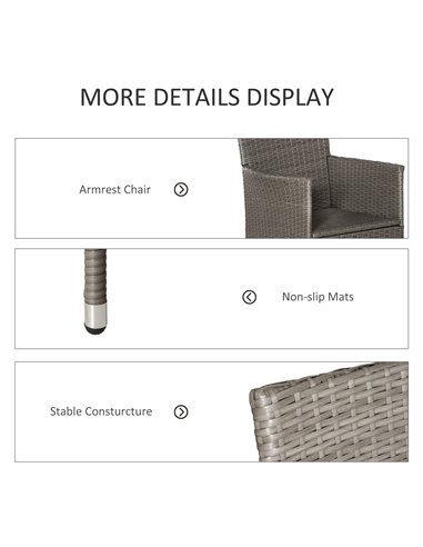 Outsunny 2 Seater Outdoor Rattan Armchair Dining Chair Garden Patio Furniture w/ Armrests Cushions Grey