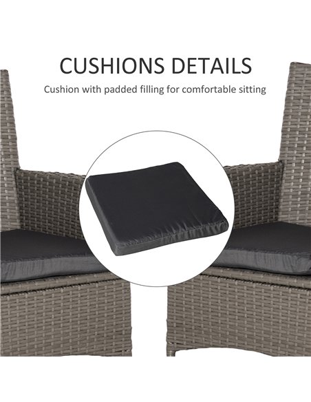 Outsunny 2 Seater Outdoor Rattan Armchair Dining Chair Garden Patio Furniture w/ Armrests Cushions Grey - pic 21899 | FastDaddyshop