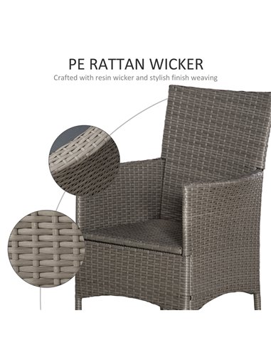 Outsunny 2 Seater Outdoor Rattan Armchair Dining Chair Garden Patio Furniture w/ Armrests Cushions Grey