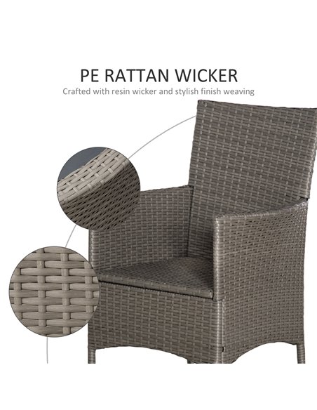 Outsunny 2 Seater Outdoor Rattan Armchair Dining Chair Garden Patio Furniture w/ Armrests Cushions Grey - pic 21900 | FastDaddyshop