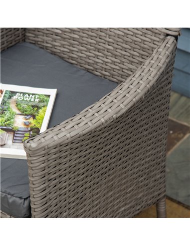 Outsunny 2 Seater Outdoor Rattan Armchair Dining Chair Garden Patio Furniture w/ Armrests Cushions Grey