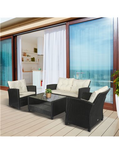 Outsunny 4-Seater All Weather PE Rattan Sofa Set with Cushions, Black