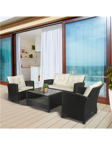 Outsunny 4-Seater All Weather PE Rattan Sofa Set with Cushions, Black - pic 21904 | FastDaddyshop