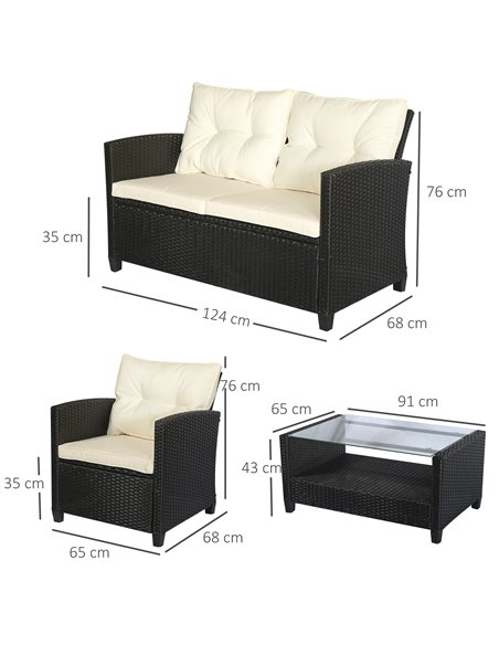 Outsunny 4-Seater All Weather PE Rattan Sofa Set with Cushions, Black - pic 21905 | FastDaddyshop
