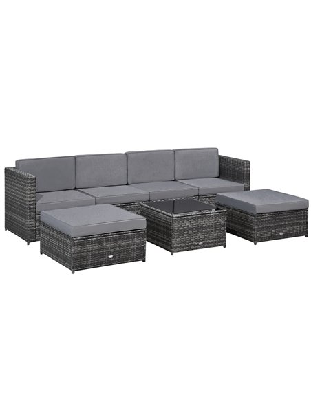 Outsunny 6-Seater Rattan Wicker Sofa Set with Cushions and Table, Dark Grey - pic 21912 | FastDaddyshop