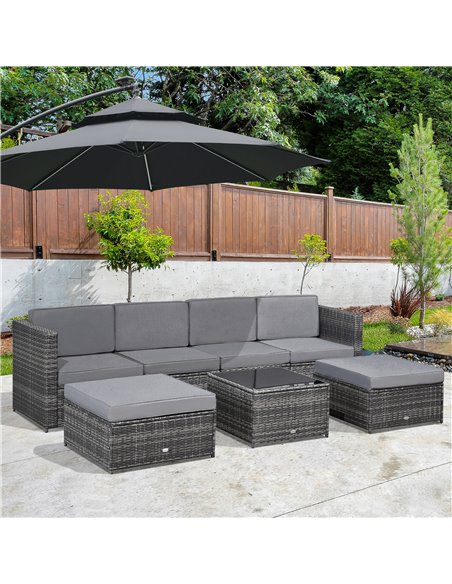 Outsunny 6-Seater Rattan Wicker Sofa Set with Cushions and Table, Dark Grey - pic 21913 | FastDaddyshop