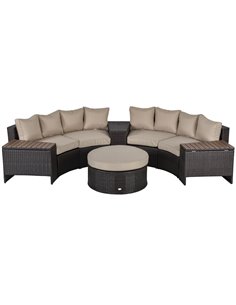 Outsunny Half Round 4-Seater PE Rattan Garden Sofa Set  with Side Table, Beige