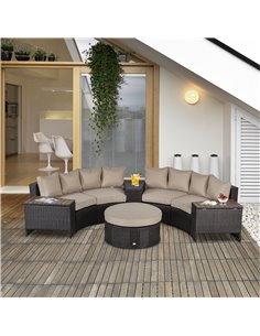 Outsunny Half Round 4-Seater PE Rattan Garden Sofa Set  with Side Table, Beige 2