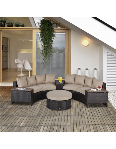 Outsunny Half Round 4-Seater PE Rattan Garden Sofa Set  with Side Table, Beige