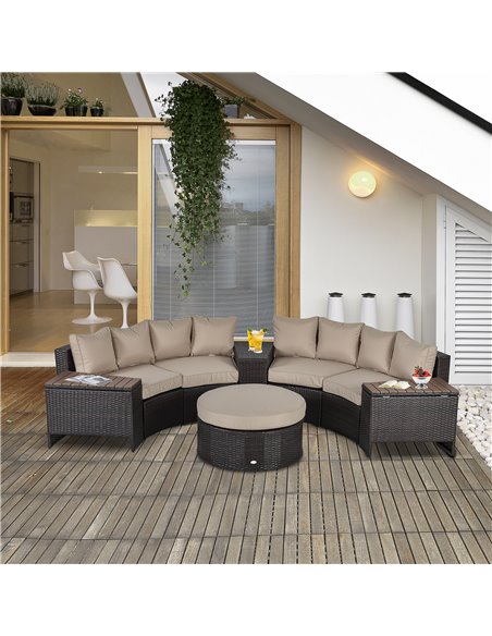 Outsunny Half Round 4-Seater PE Rattan Garden Sofa Set  with Side Table, Beige - pic 21922 | FastDaddyshop