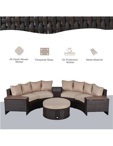 Outsunny Half Round 4-Seater PE Rattan Garden Sofa Set  with Side Table, Beige
