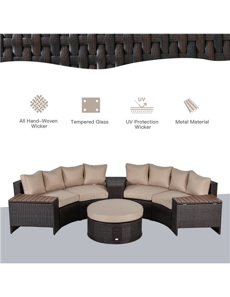 Outsunny Half Round 4-Seater PE Rattan Garden Sofa Set  with Side Table, Beige - pic 21924 | FastDaddyshop