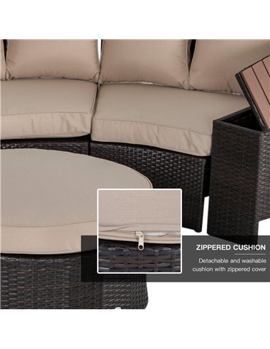 Outsunny Half Round 4-Seater PE Rattan Garden Sofa Set  with Side Table, Beige