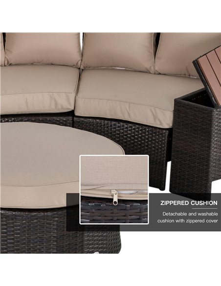 Outsunny Half Round 4-Seater PE Rattan Garden Sofa Set  with Side Table, Beige - pic 21925 | FastDaddyshop